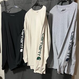 Carhartt Long-Sleeve Logo Sleeve Tees in Black, Cream, Gray